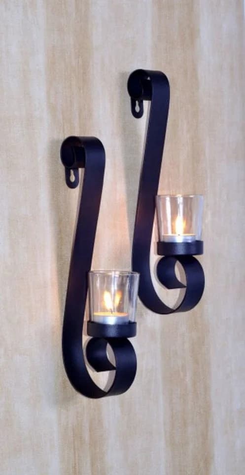 Gravidus Wandkerzenhalter 2er Set Schwarz Metall Glas Teelichthalter - Bild 2