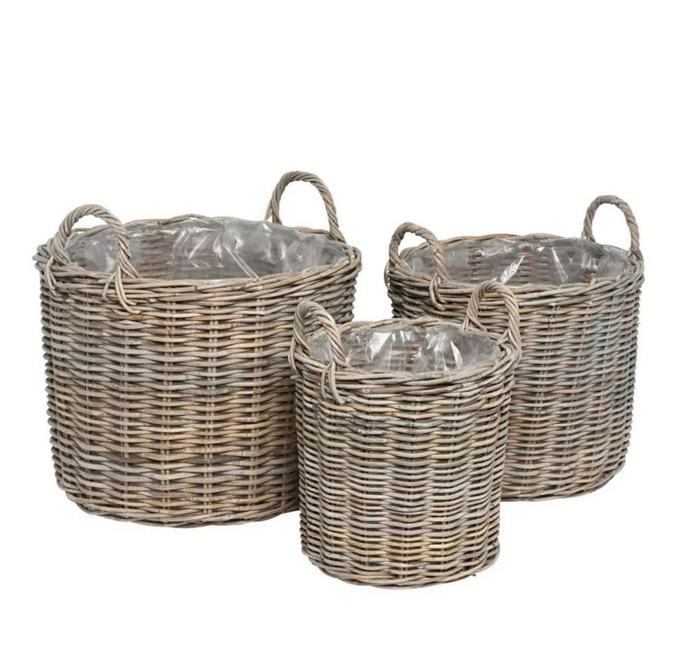 Grafelstein Pflanzkübel Seagrass Grau-Beige Rattan
