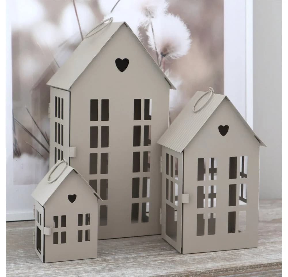 Grafelstein Kerzenlaterne 3tlg. HERZENSHAUS Beige Metall