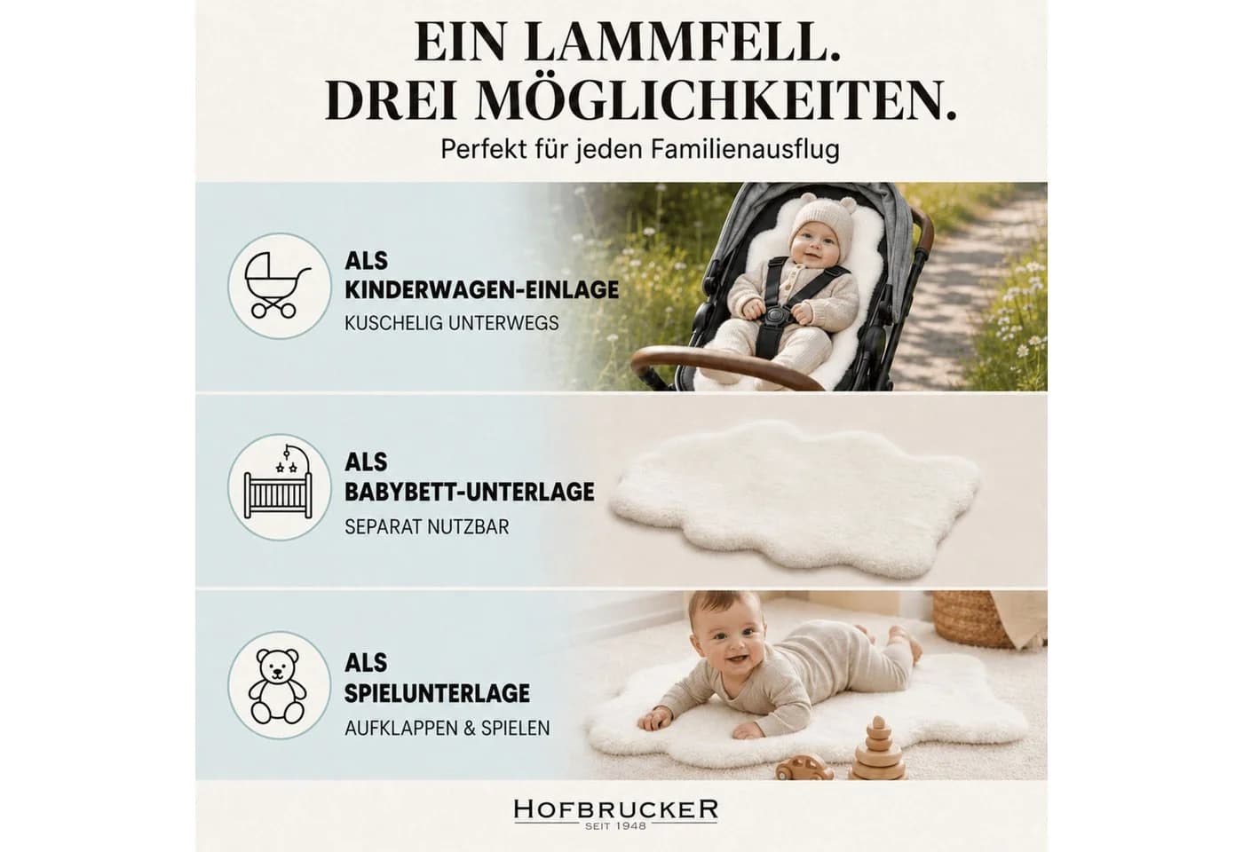 Hofbrucker Babylammfell Exclusiv Weiß 100% Lammfell Krabbelmatte - Bild 4