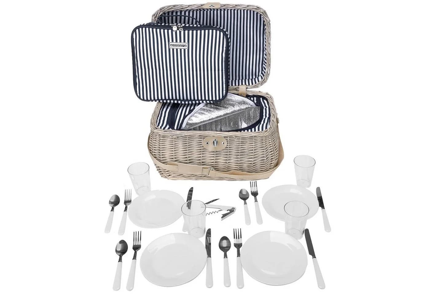 anndora Picknickkorb beige mit Isolierfach 21-tlg. Zubehör - Bild 2
