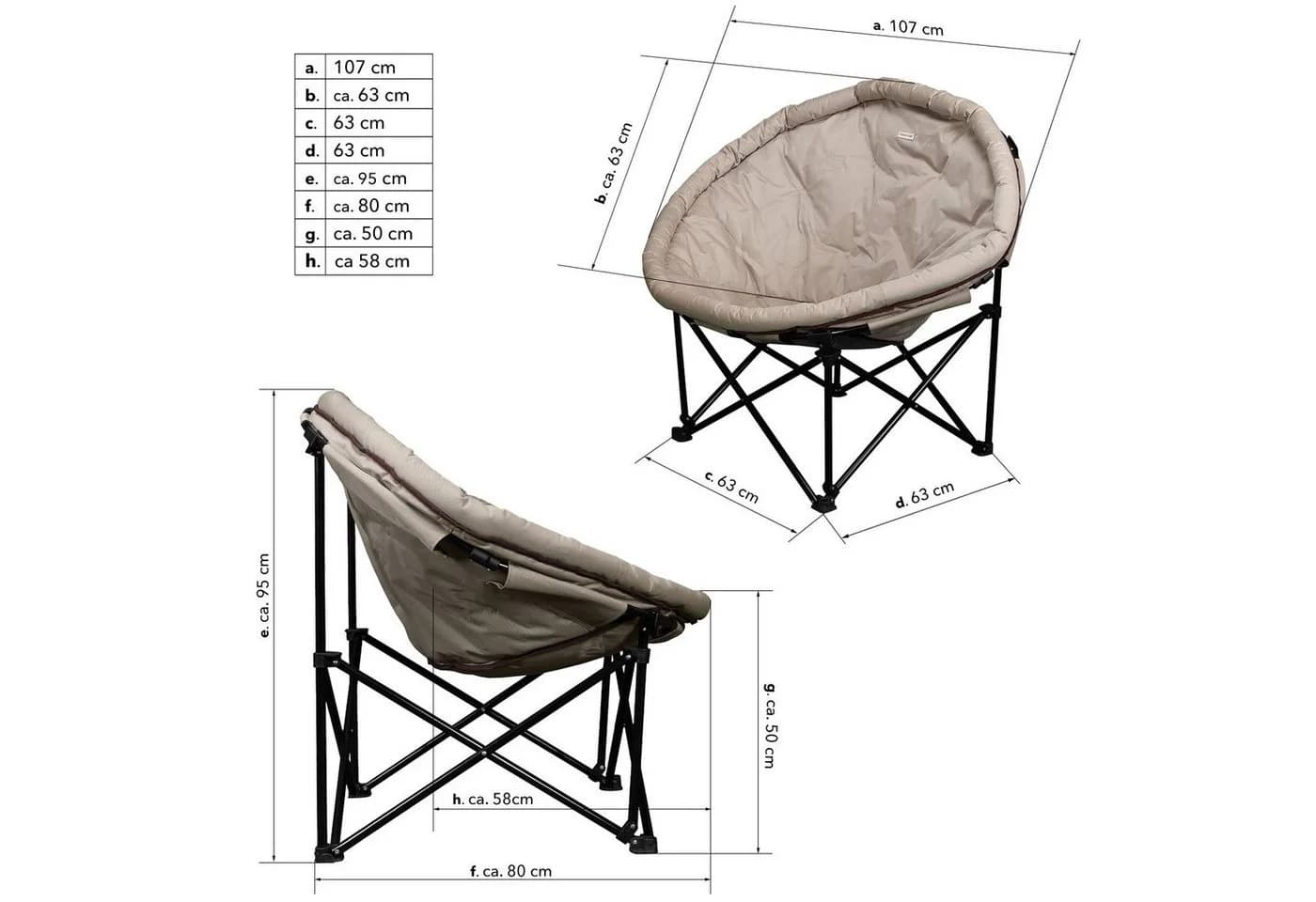 anndora Moon Chair XXL Campingstuhl Champagner Gepolstert