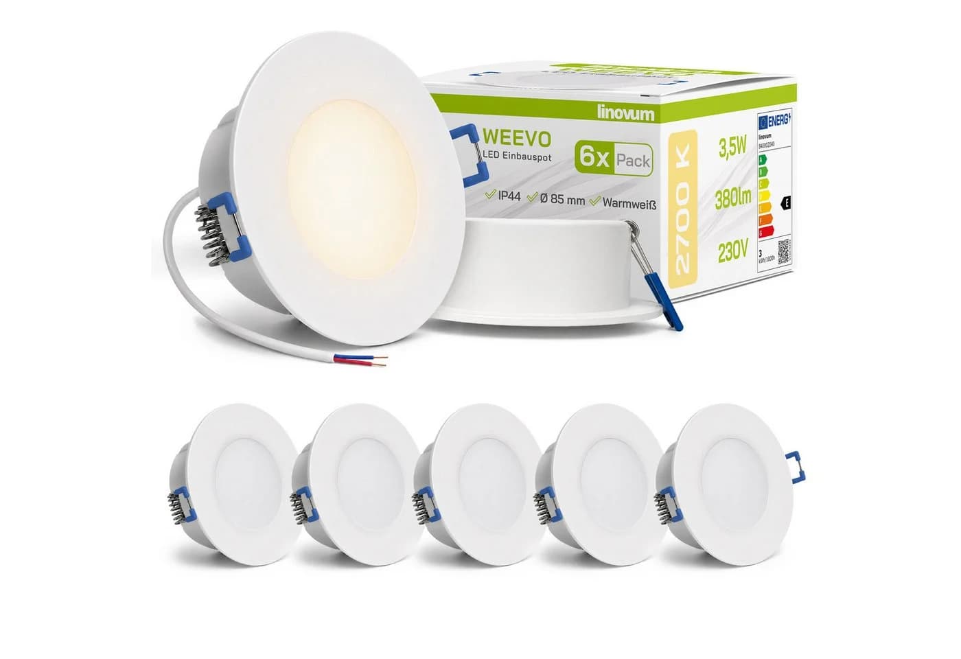 linovum LED Einbaustrahler WEEVO 3,5W Warmweiß 6er Pack - Bild 2