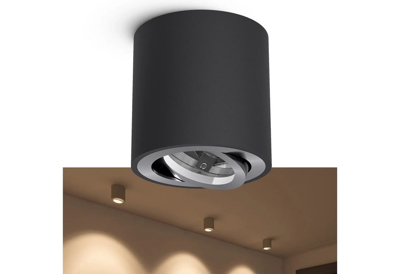 linovum Aufbaustrahler CORI Schwarz Silber Schwenkbar GU10