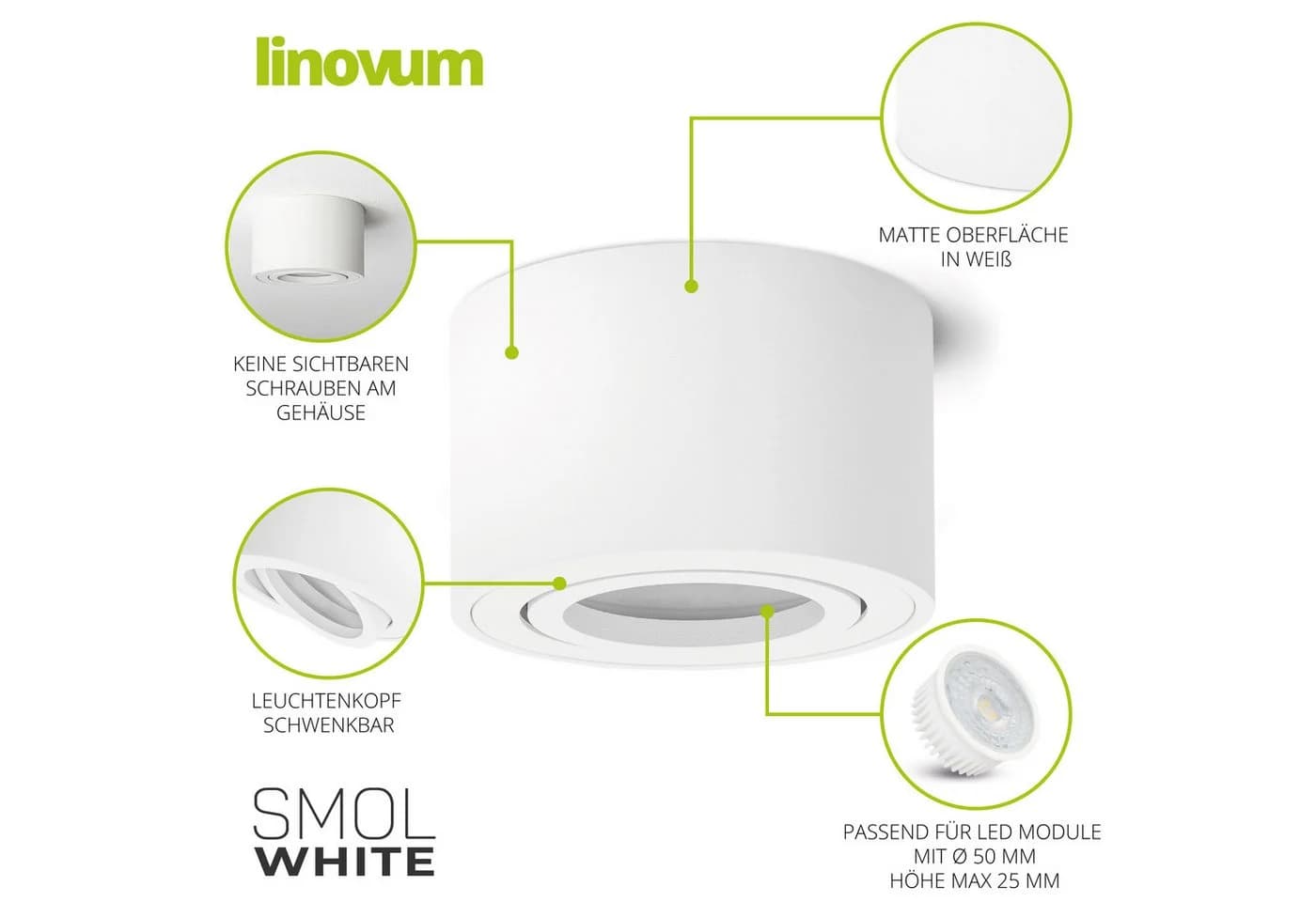 linovum LED Aufbaustrahler SMOL weiß schwenkbar - Bild 4
