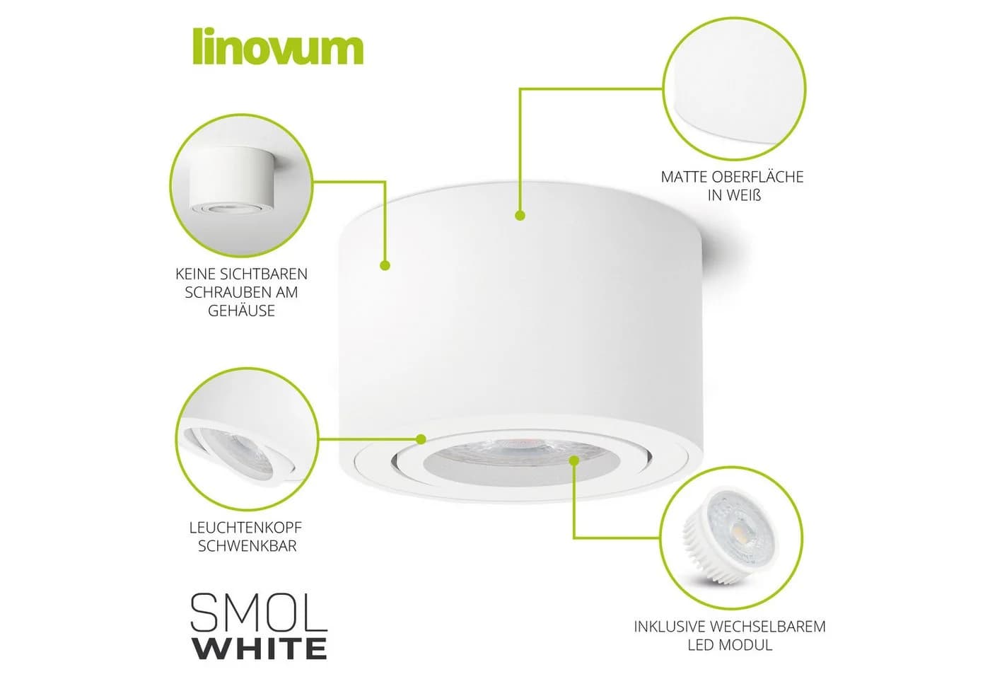 linovum LED Aufbaustrahler 6er Set SMOL schwenkbar weiß matt - Bild 4