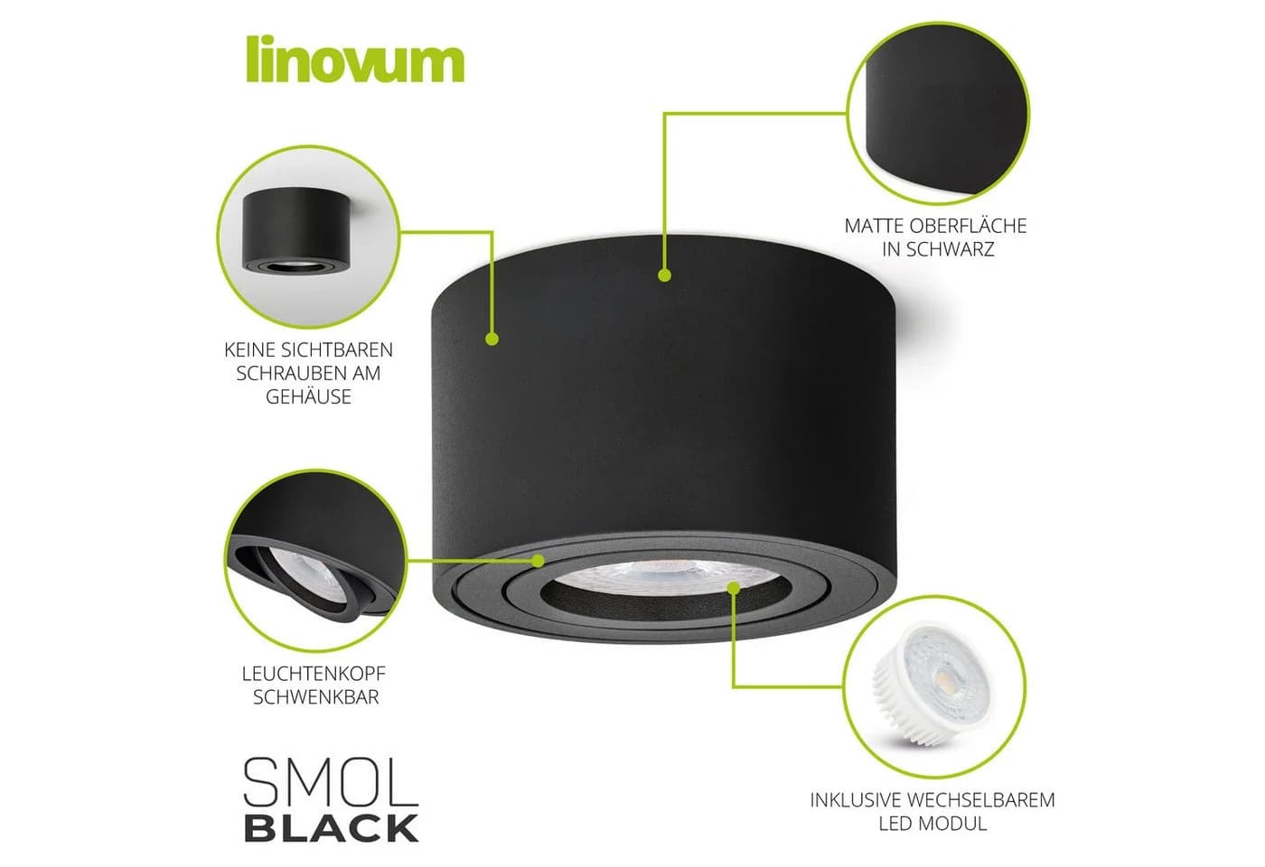 linovum LED Aufbaustrahler SMOL Schwarz Schwenkbar 4W Neutralweiß - Bild 4