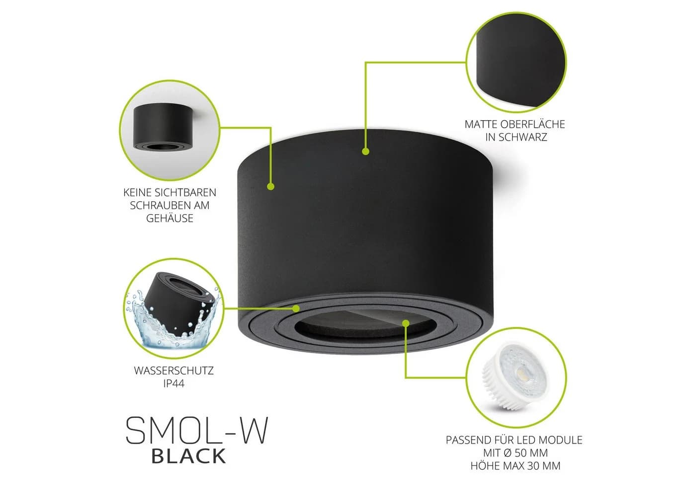 linovum LED Aufbauleuchte SMOL-W Schwarz IP44 Aluminium - Bild 5