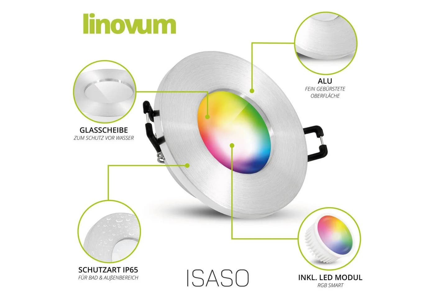 linovum LED Einbauleuchte ISASO Silber Smart WLAN IP65