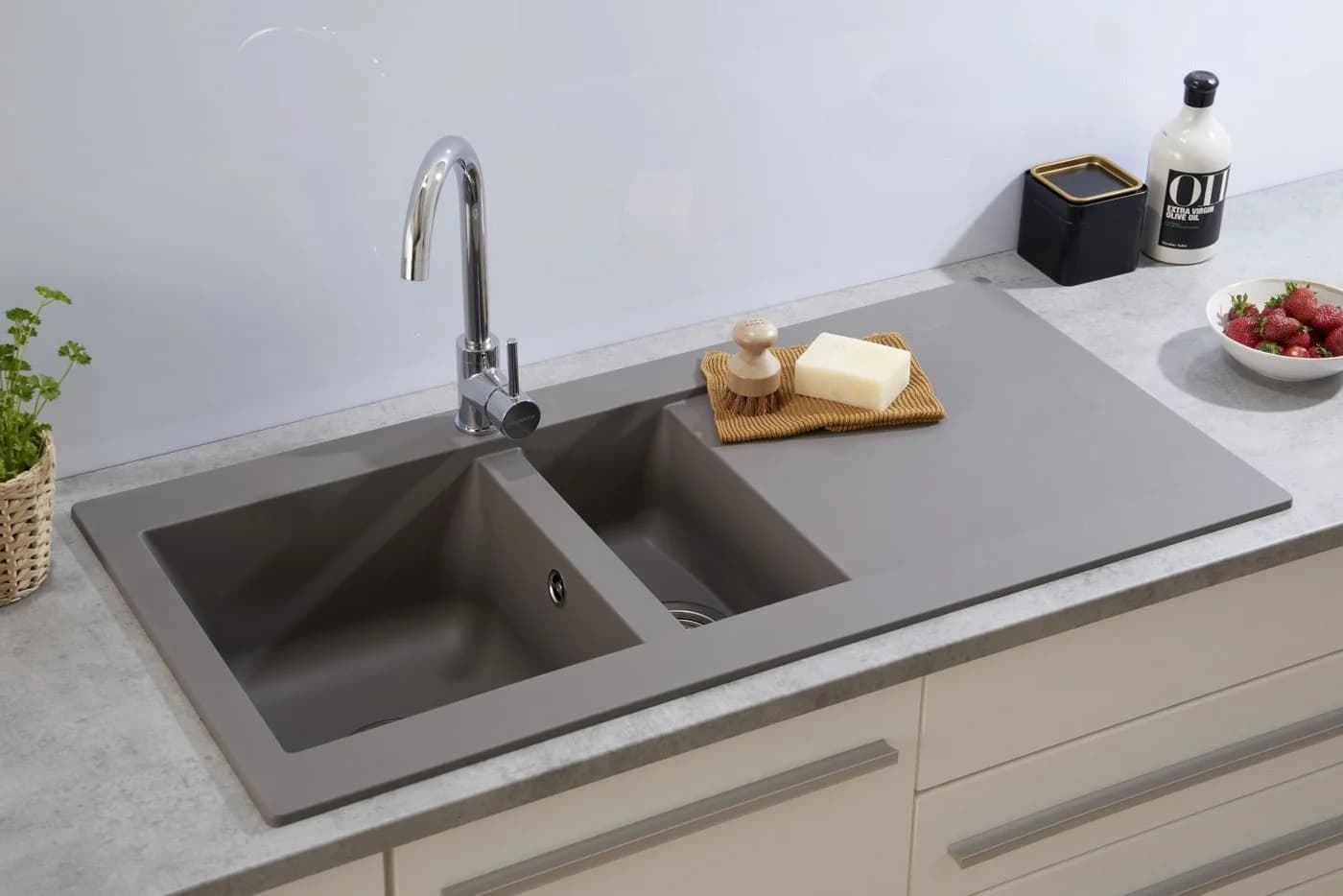 Respekta Mineralite Einbauspüle Denver Grau Verbundwerkstoff - Bild 4