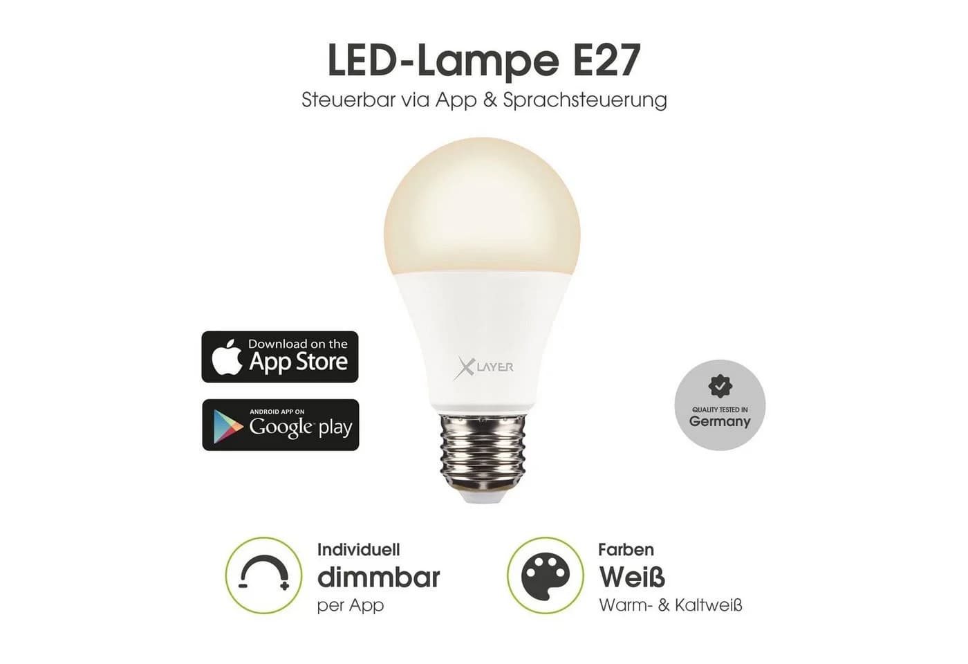 XLAYER Smarte LED-Leuchte WLAN E27 Dimmbar Warm- und Kaltweiß - Bild 2