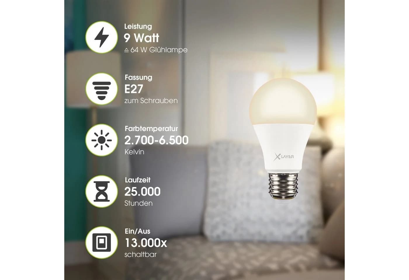 XLAYER Smarte LED-Leuchte WLAN E27 Dimmbar Warm- und Kaltweiß - Bild 3