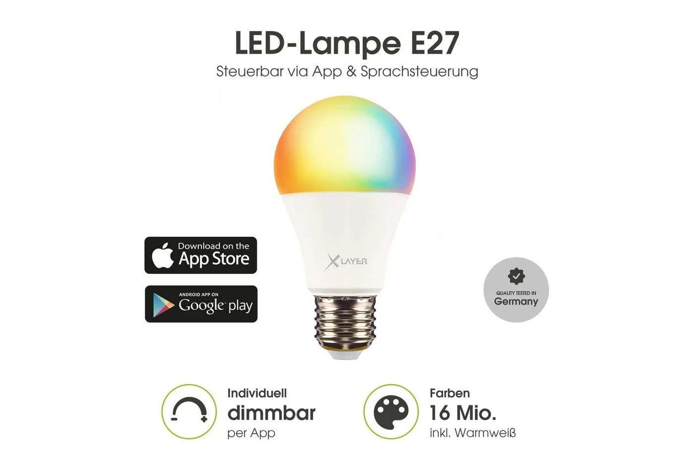 XLAYER Smarte LED-Leuchte WLAN E27 Dimmbar Mehrfarbig Alexa - Bild 2