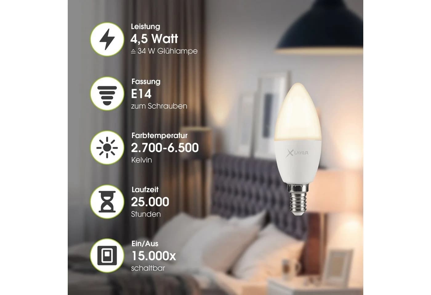 XLAYER Smarte LED-Leuchte E14 WLAN Dimmbar Warm- & Kaltweiß - Bild 3