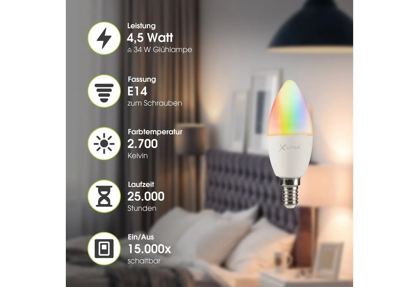 XLAYER Smarte LED-Leuchte E14 WLAN Dimmbar Alexa Kompatibel - Bild 3