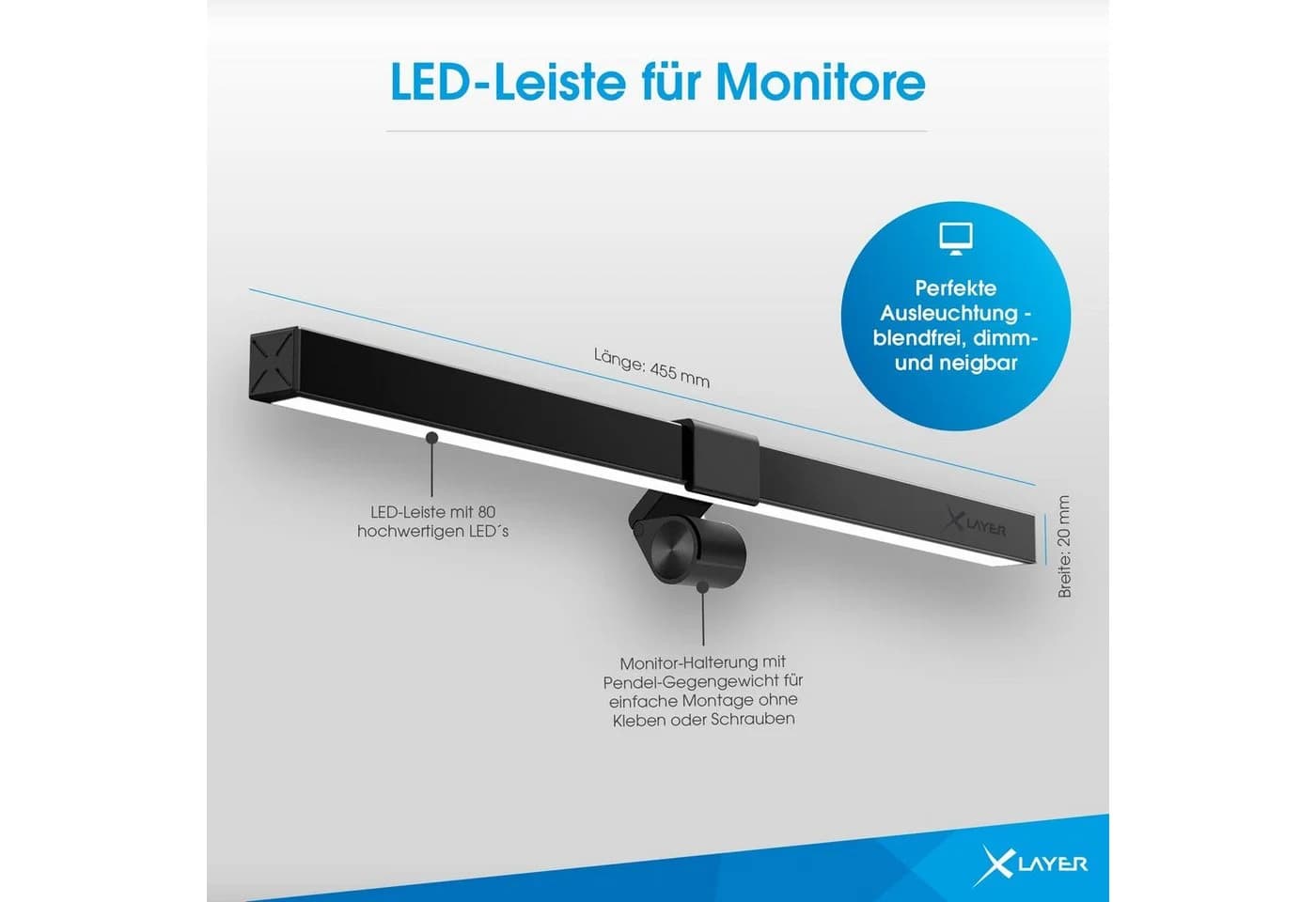 XLAYER LED Monitorlampe Schwarz Dimmbar USB - Bild 5