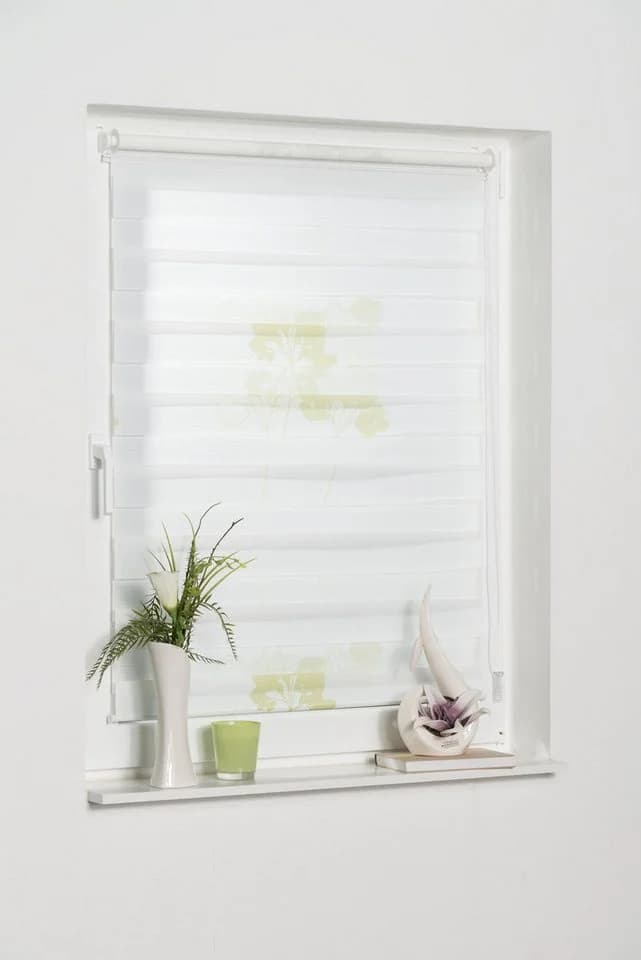 K-HOME Doppelrollo Delphi Grün Blumendesign
