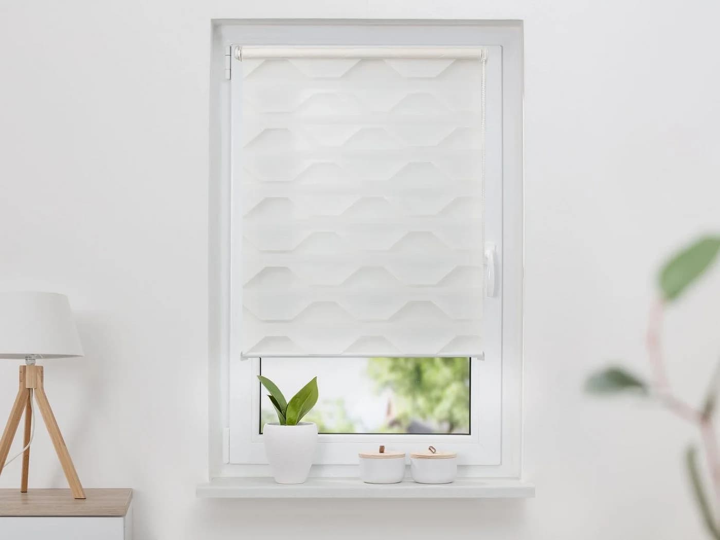 K-HOME Doppelrollo Trapez Weiß Klemmfix Polyester - Bild 3