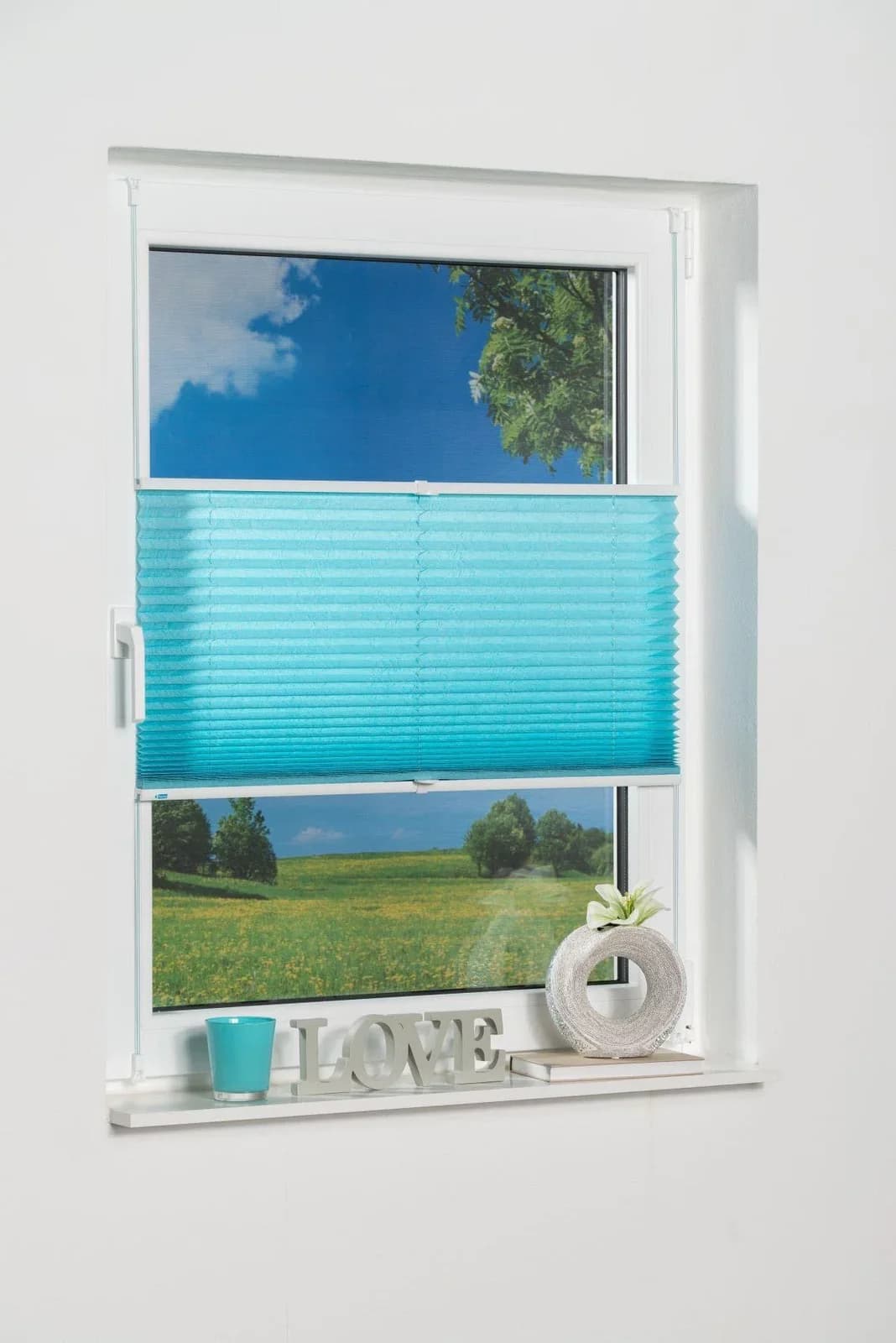 K-HOME Klemmfix Plissee Pisa Eisblau Crush-Optik