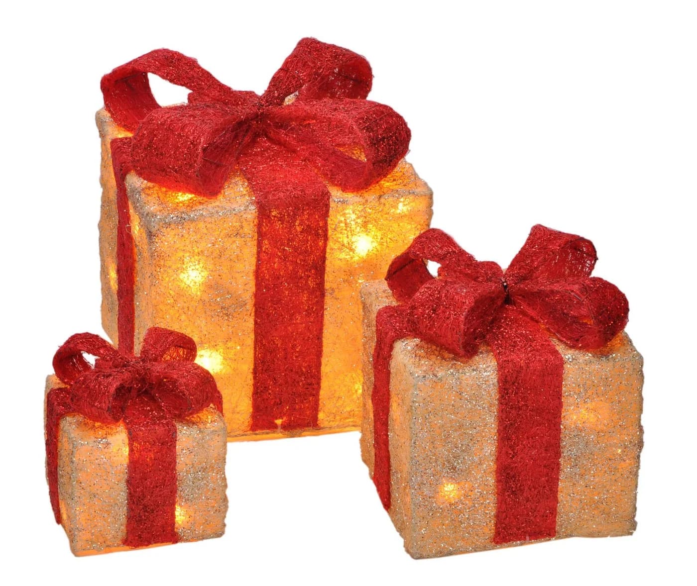 SPETEBO LED Geschenkboxen 3er Set Rot/Natur mit Timer - Bild 2