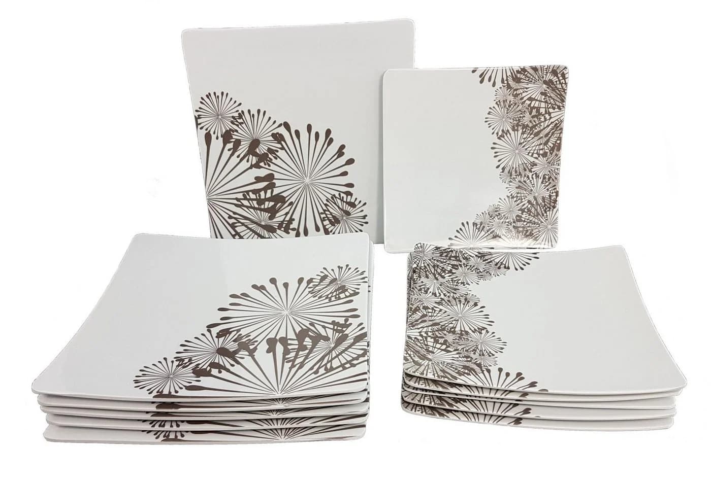 Spetebo Melamin Teller 12er Set Weiß Blumenmuster