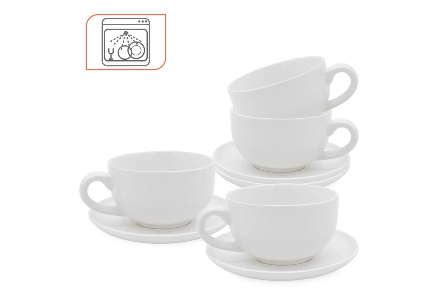 Spetebo Kaffeeservice Cappuccino Tassen mit Unterteller weiß 4-tlg. - Bild 3