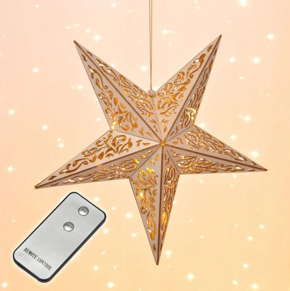 Spetebo LED Weihnachtsstern Holz 40 cm mit Fernbedienung