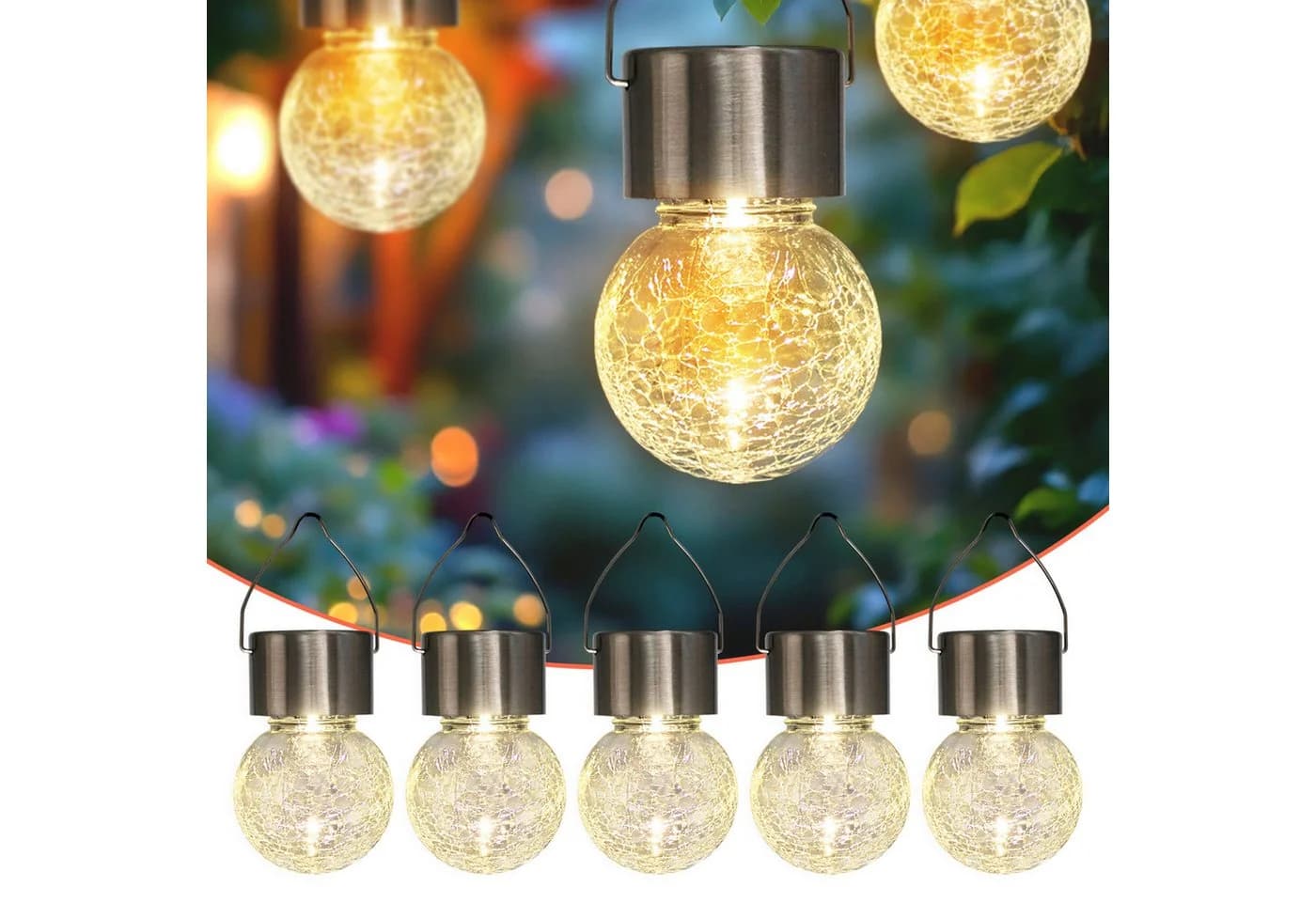 Spetebo LED Solarleuchte 5-teilig Bruchglas Optik Warmweiß - Bild 2