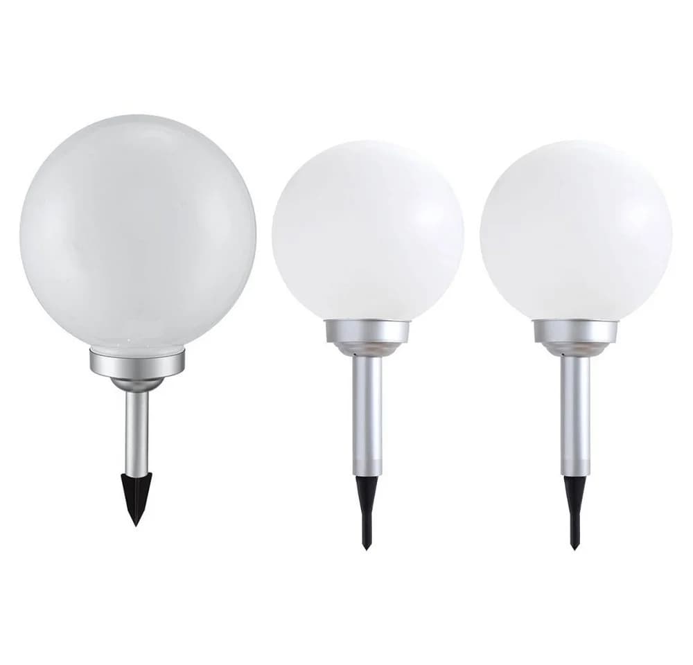 ETC-SHOP 3er Set LED Solar Gartenleuchten Weiß Silber Warmweiß