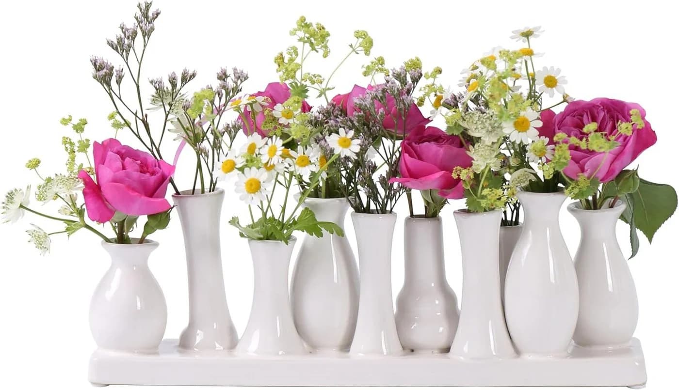 Jinfa Dekovase Set Handgefertigte Keramik Blumenvasen Weiß - Bild 2