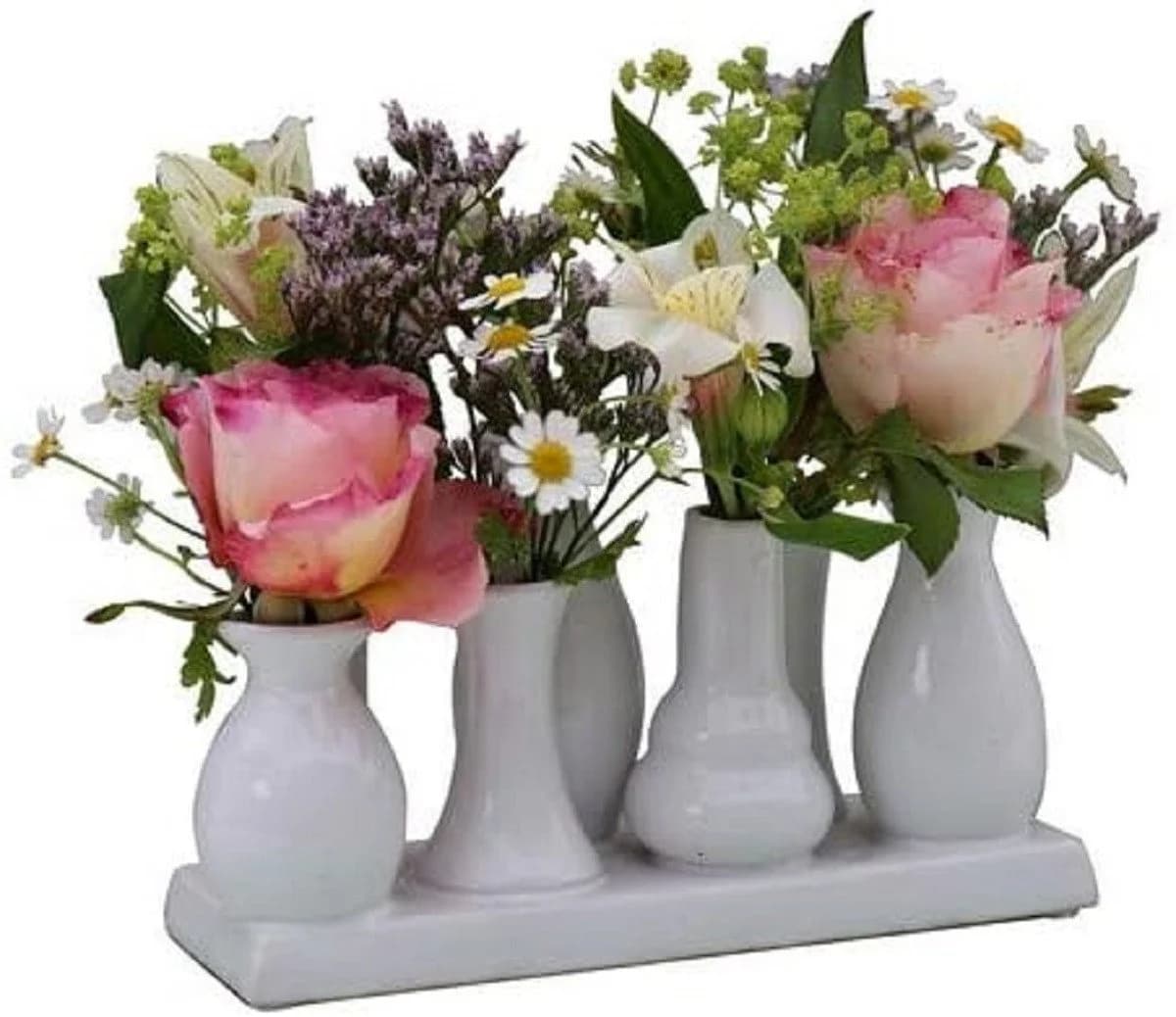 Jinfa Dekovase Handgefertigte kleine Keramik Deko Blumenvasen Set 7 Vasen Weiß - Bild 4