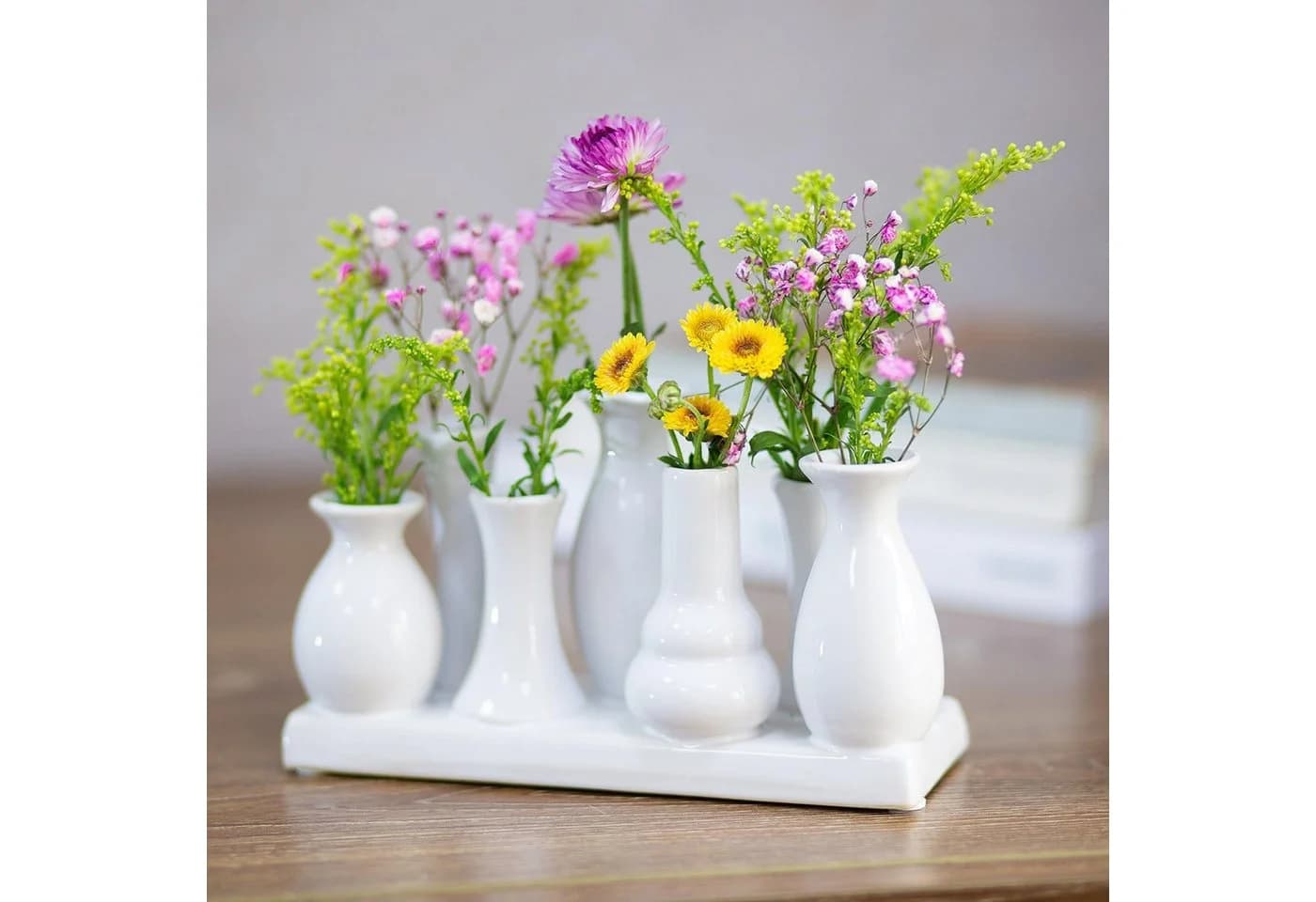 Jinfa Dekovase Handgefertigte kleine Keramik Deko Blumenvasen Set 7 Vasen Weiß - Bild 5