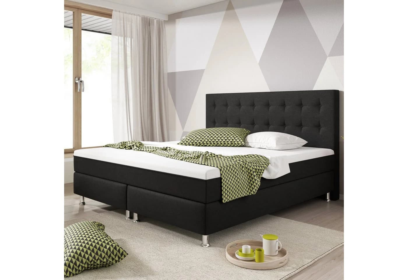 inter Boxspringbett Köln Plus Schwarz mit Topper-Optik und Taschenfederkern - Bild 2