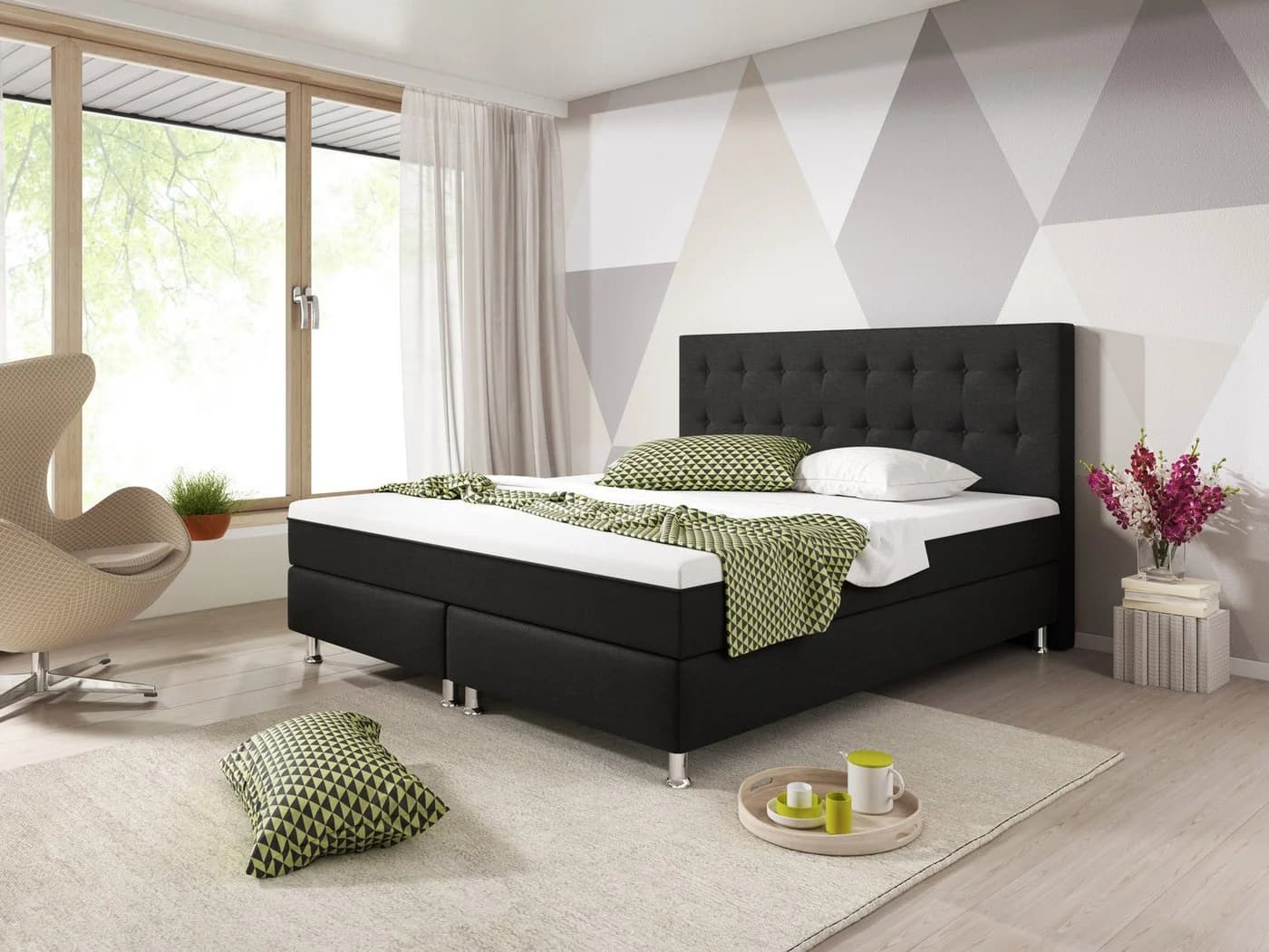 inter Boxspringbett Köln Plus Schwarz mit Topper-Optik und Taschenfederkern - Bild 3