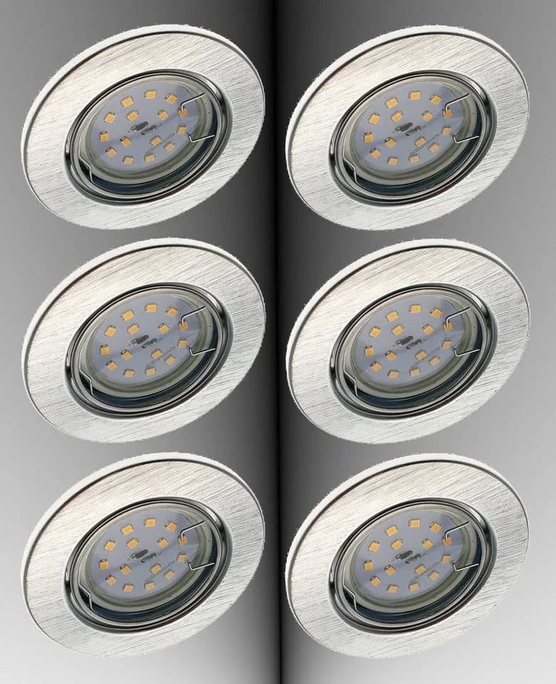 TRANGO LED Einbauleuchte 6er Set 6729-069MO LED Einbaustrahler Aluminium gebürstet schwenkbar