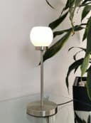 TRANGO LED Tischleuchte Nickel matt satiniertes Glas Serie EARTH Bild 2