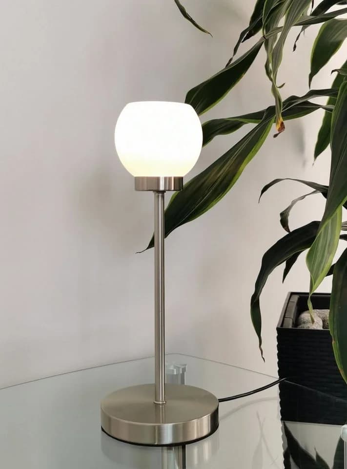 TRANGO LED Tischleuchte Nickel matt satiniertes Glas Serie EARTH - Bild 2