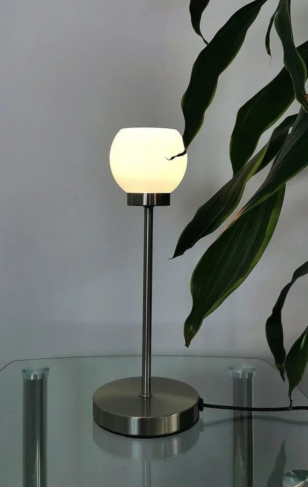 TRANGO LED Tischleuchte Nickel matt satiniertes Glas Serie EARTH - Bild 4