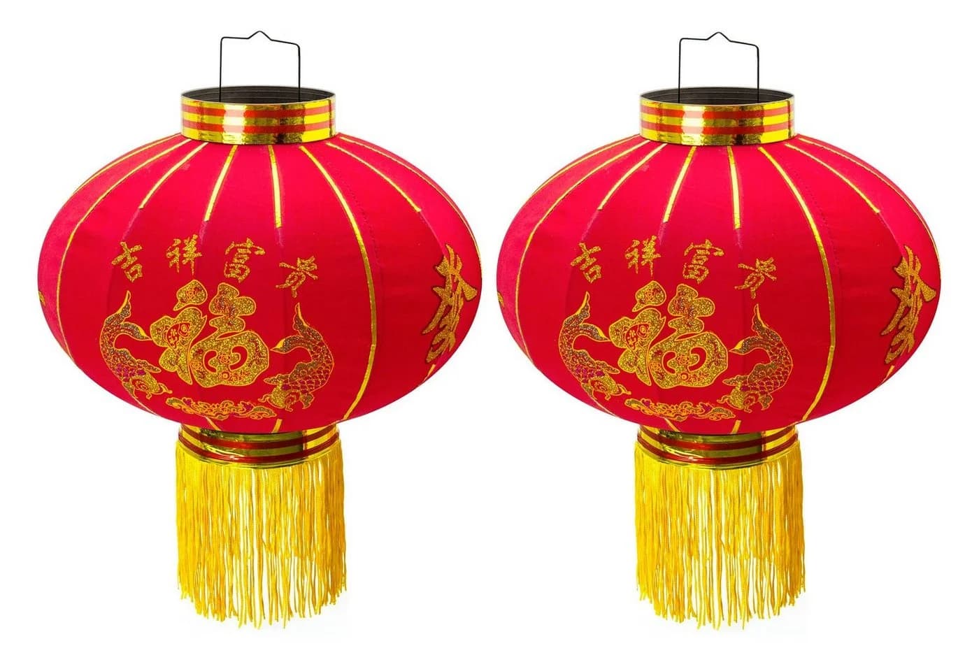 TRANGO Rote Chinesische Laterne 2er Pack Stoff Pendelleuchte - Bild 2