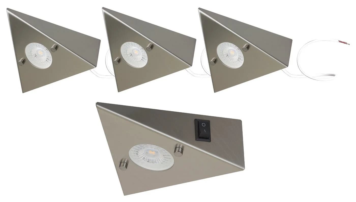 TRANGO LED Unterbauleuchte 4er Set Edelstahl 3000K warmweiß