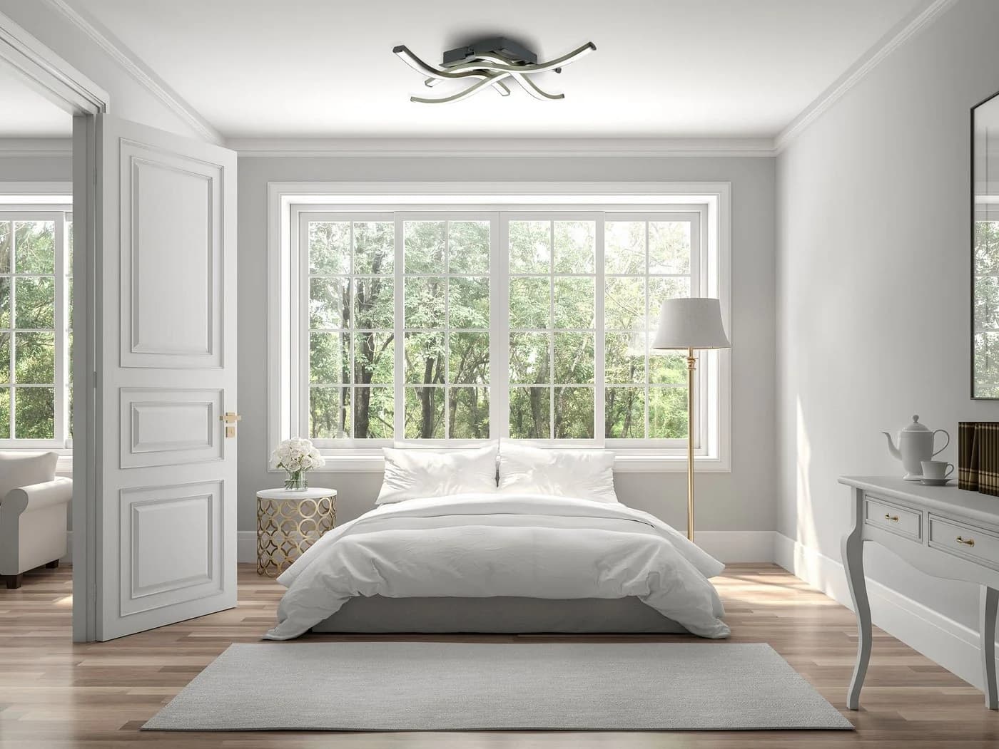 TRANGO LED Deckenleuchte WAVE 4-flammig Dimmbar Nickel matt Chrom