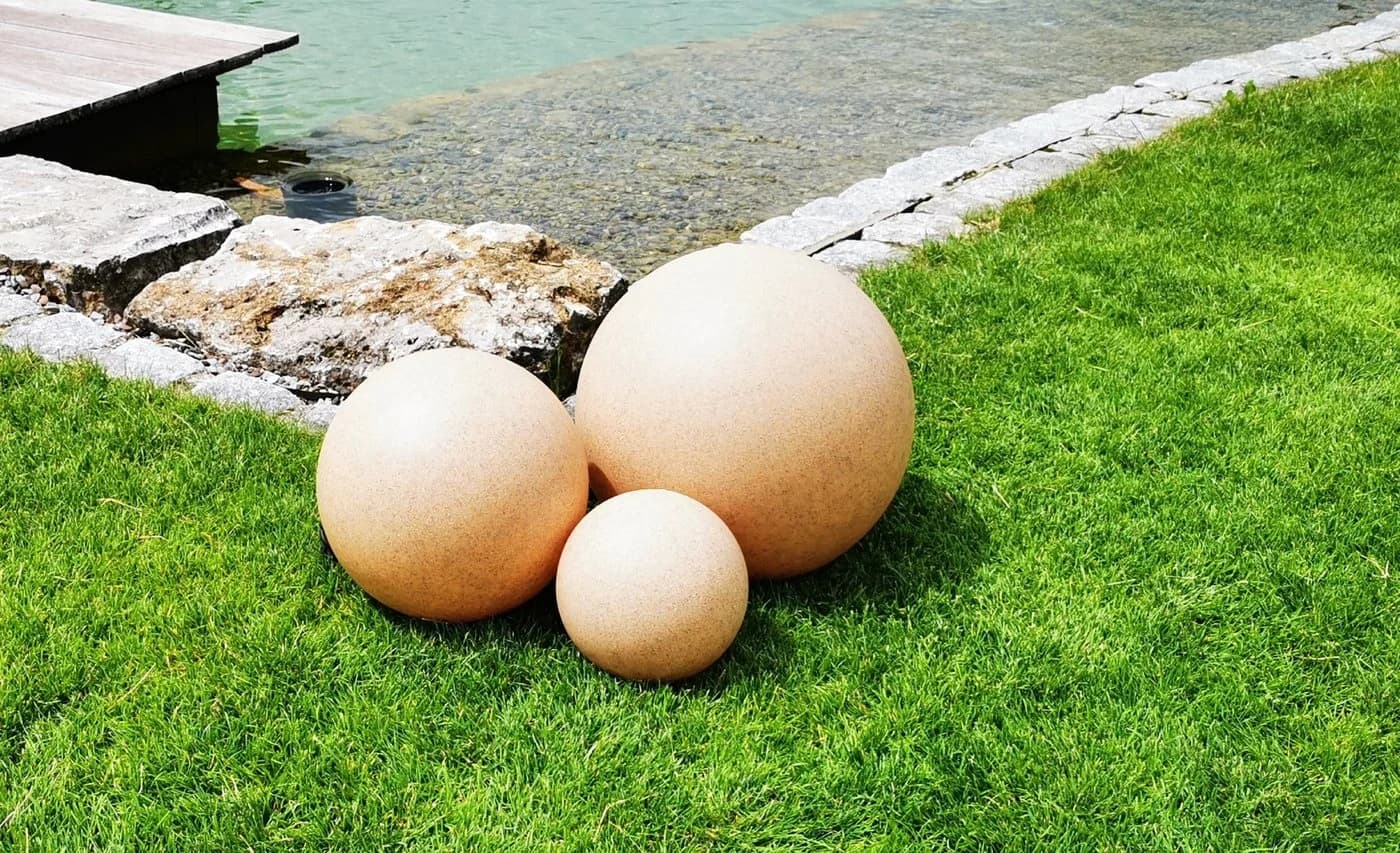 TRANGO Gartenleuchte 3er Set Kugellampe Sandstein-Optik IP65