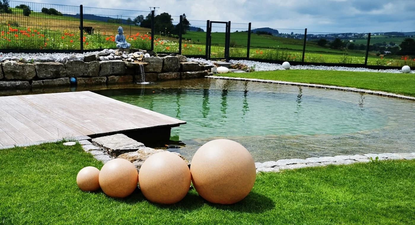 TRANGO Gartenleuchte 3er Set Kugellampe Sandstein-Optik IP65 - Bild 4