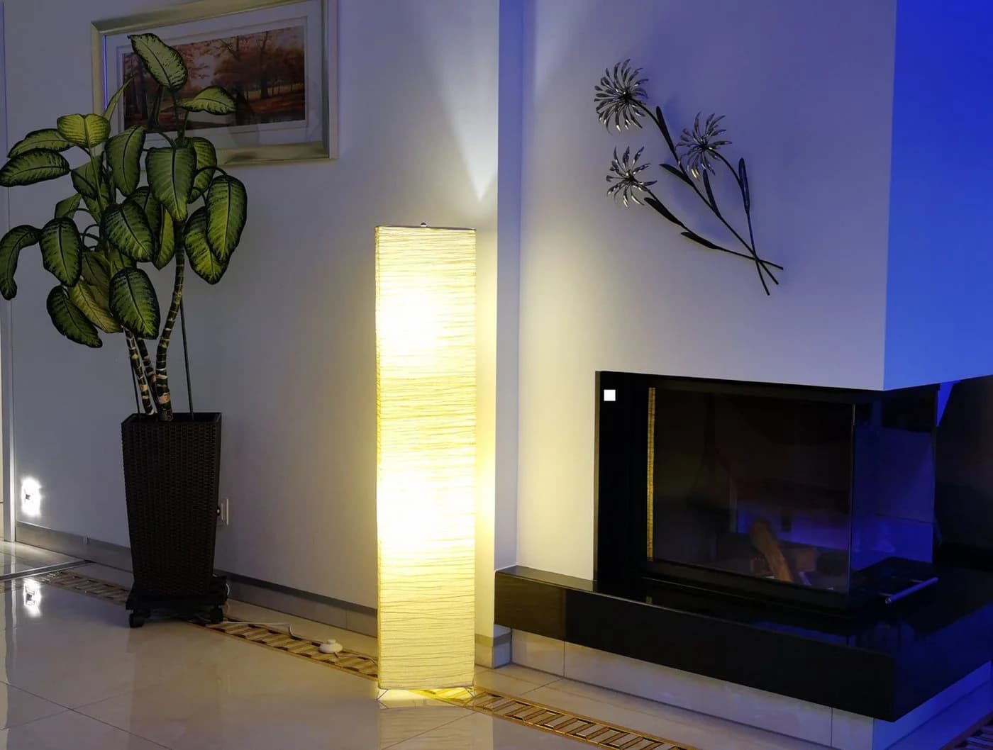 TRANGO LED Stehlampe OSLO Beige Handmade Reispapier 125cm