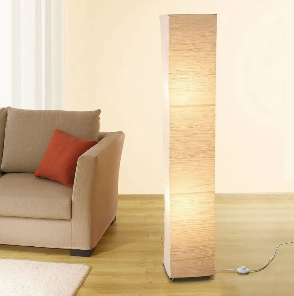 TRANGO LED Stehlampe OSLO Beige Handmade Reispapier 125cm - Bild 2