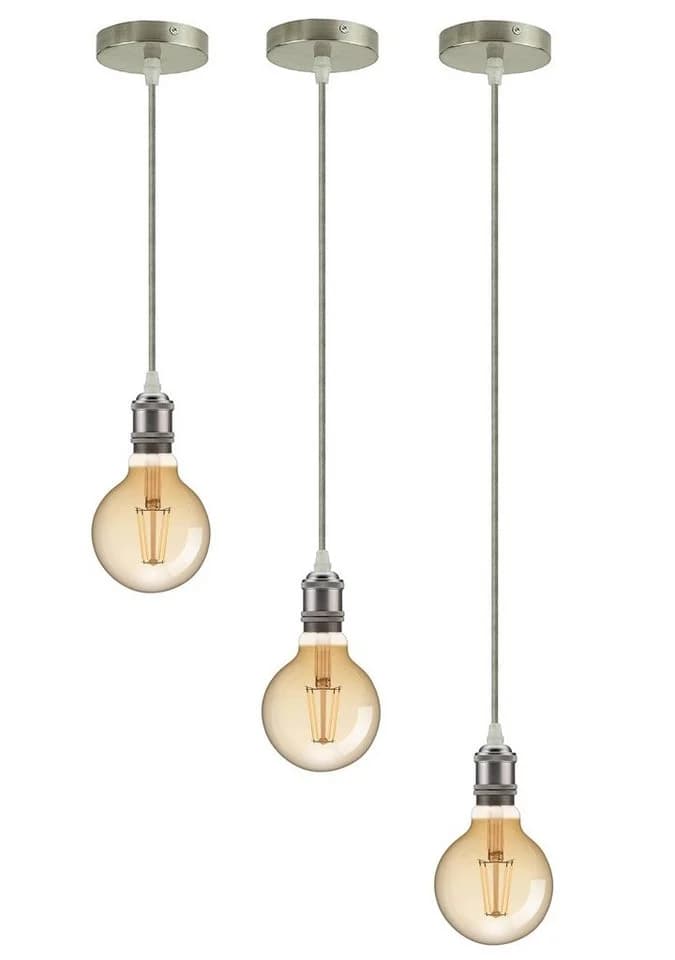TRANGO LED Pendelleuchte Retro Vintage Nickel matt mit E27 LED Birne