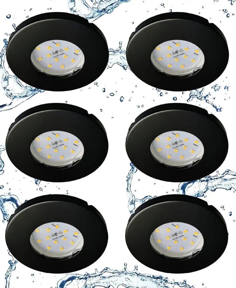 TRANGO LED Einbaustrahler 6er Set IP44 Schwarz Edelstahl Dimmbar - Bild 2