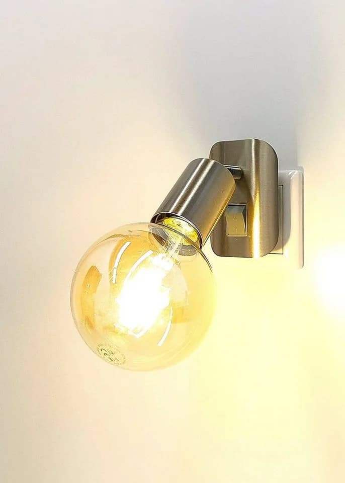 TRANGO LED Steckdosenleuchte Nickel matt mit E27 Fassung