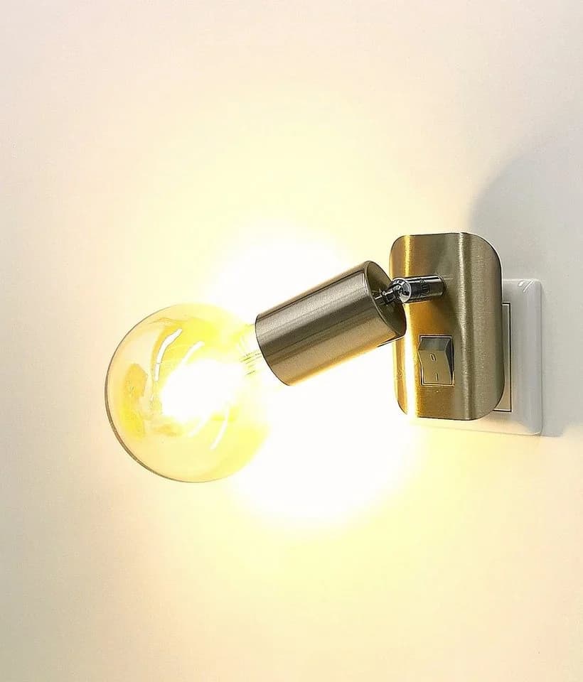 TRANGO LED Steckdosenleuchte Nickel matt mit E27 Fassung - Bild 3