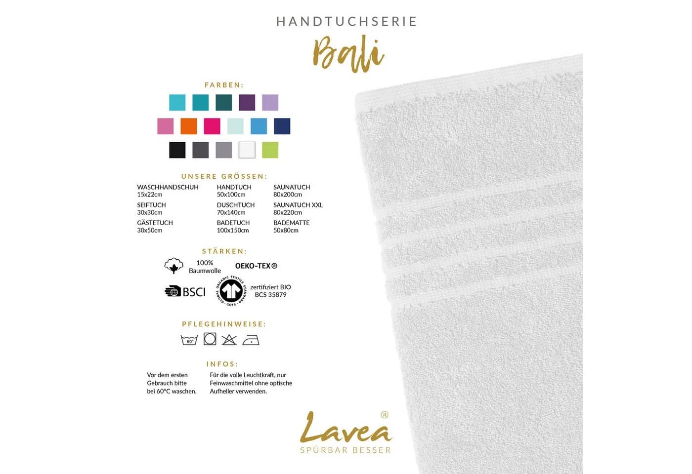 Lavea Badetuch Bali Duschtuch 100x150 cm, Bio-Baumwolle, GOTS-zertifiziert - Bild 3